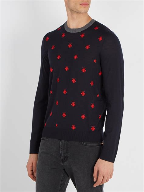 gucci sweater mens replica|gucci bee embroidered sweater.